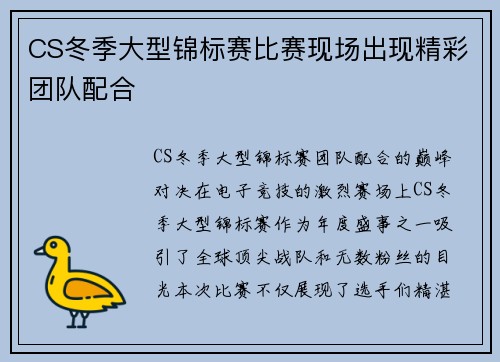 CS冬季大型锦标赛比赛现场出现精彩团队配合