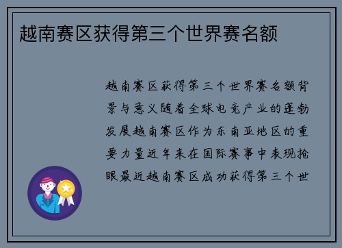 越南赛区获得第三个世界赛名额